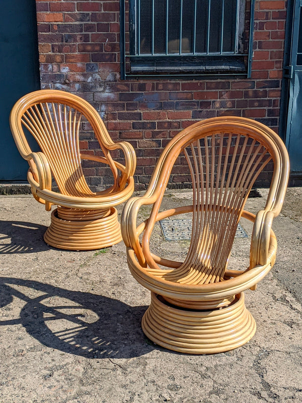 Pair of Mid Century Swivel Rocking Bamboo Chairs