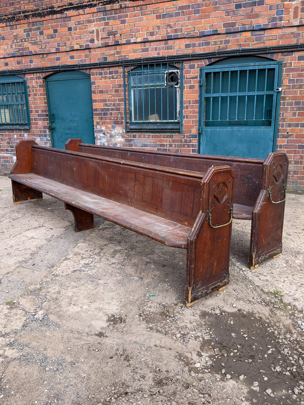 Pair of Victorian Pine Carved Church Pews