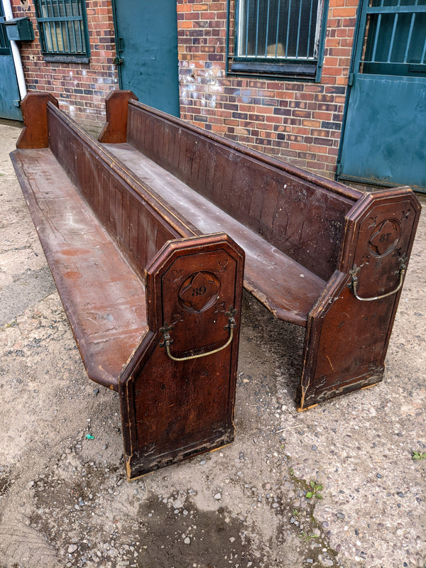 Pair of Victorian Pine Carved Church Pews