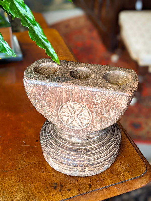 Antique Indian Carved Candle Holder