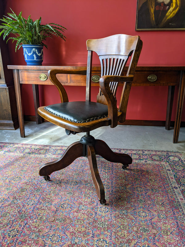 Antique Shannon Swivel Oak Office Desk Chair