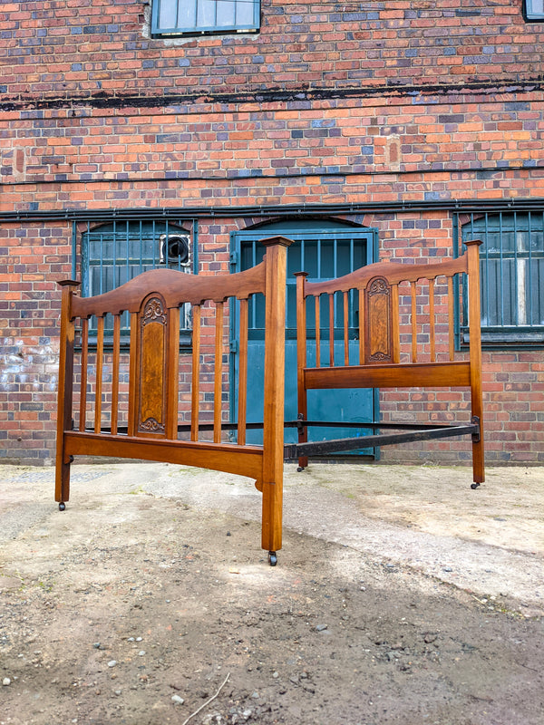 Victorian Mahogany & Walnut Inlaid Double Bed