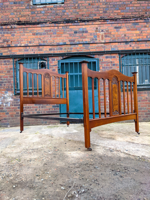 Victorian Mahogany & Walnut Inlaid Double Bed