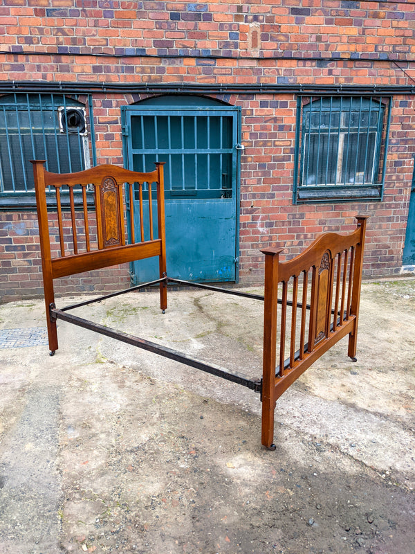 Victorian Mahogany & Walnut Inlaid Double Bed