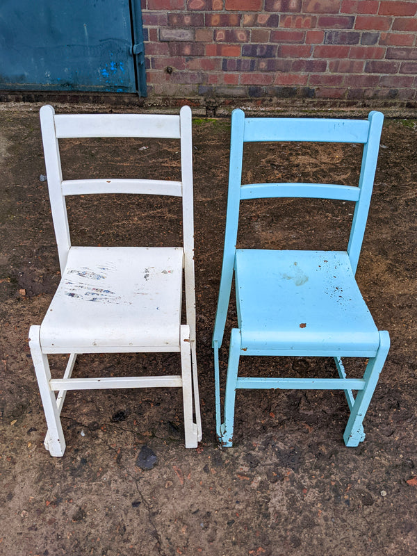 Pair of Mid Century Painted Pine Stacking Chairs