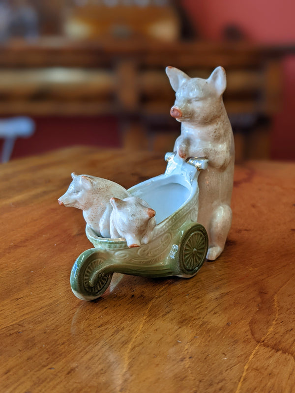 Antique Victorian Figure Pigs & Wheelbarrow