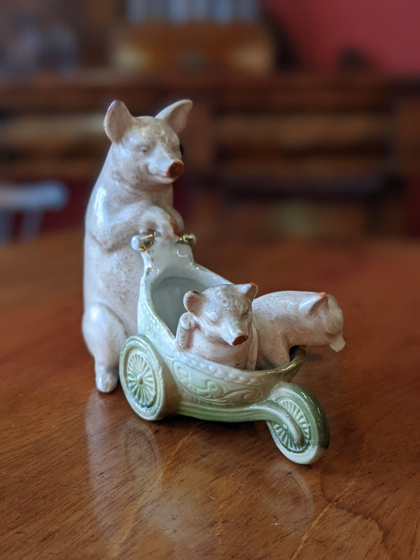 Antique Victorian Figure Pigs & Wheelbarrow