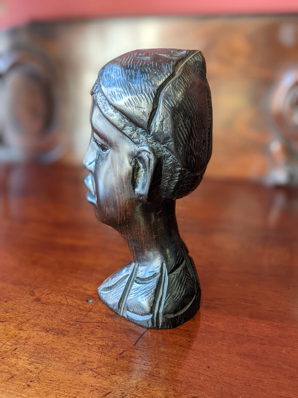 Vintage African Tribal Ebony Bust of a Man