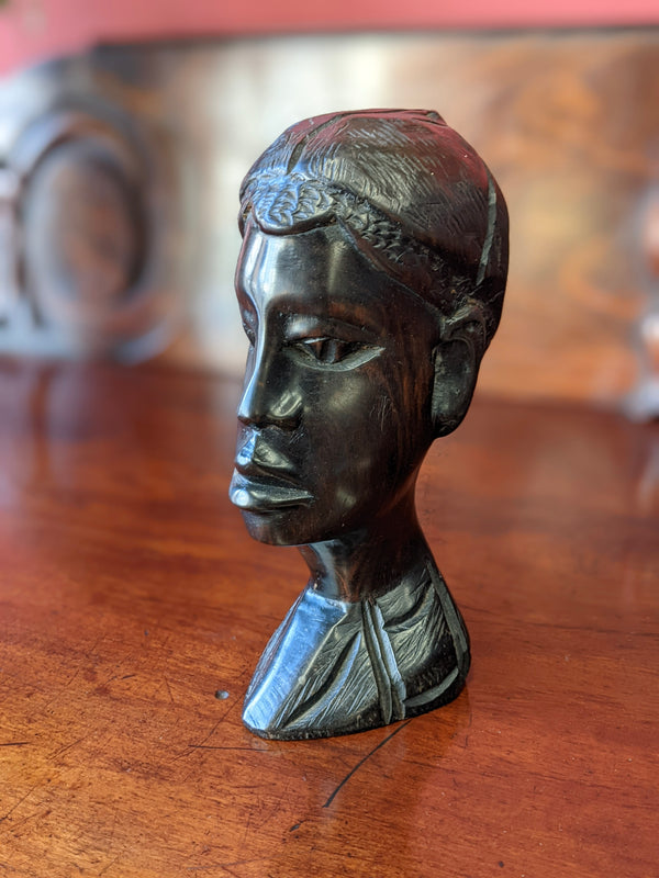 Vintage African Tribal Ebony Bust of a Man