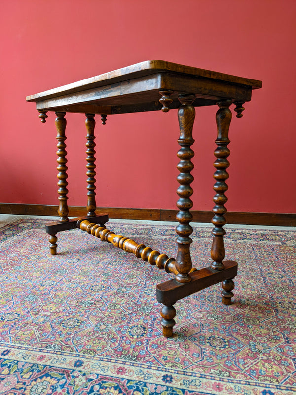 Antique Walnut Victorian Inlaid Bobbin Stretcher Table