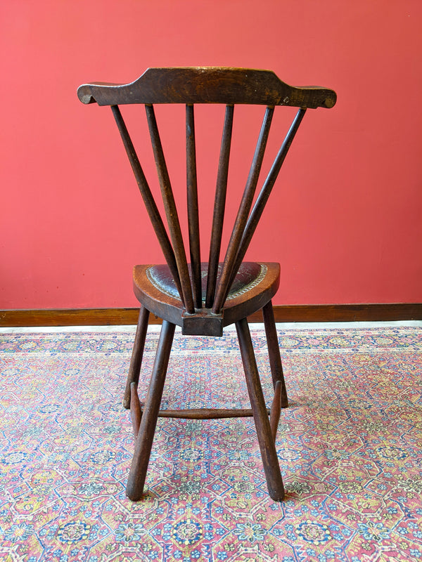 Small Victorian Arts & Crafts Oak Stick Back / Fan Back Side Antique Chair