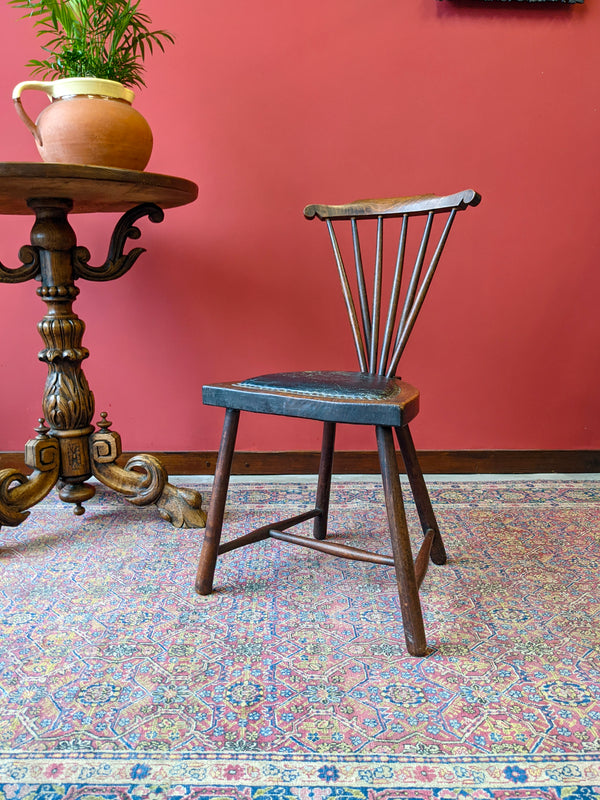 Small Victorian Arts & Crafts Oak Stick Back / Fan Back Side Antique Chair