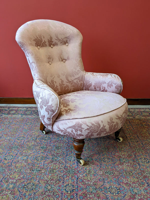 19th Century Button Back Floral Pink Armchair