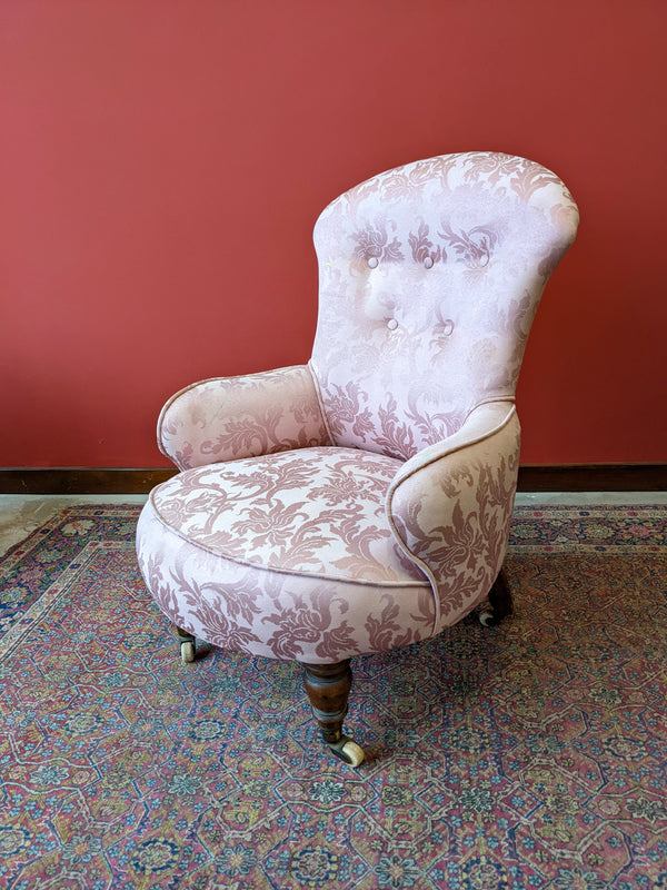 19th Century Button Back Floral Pink Armchair