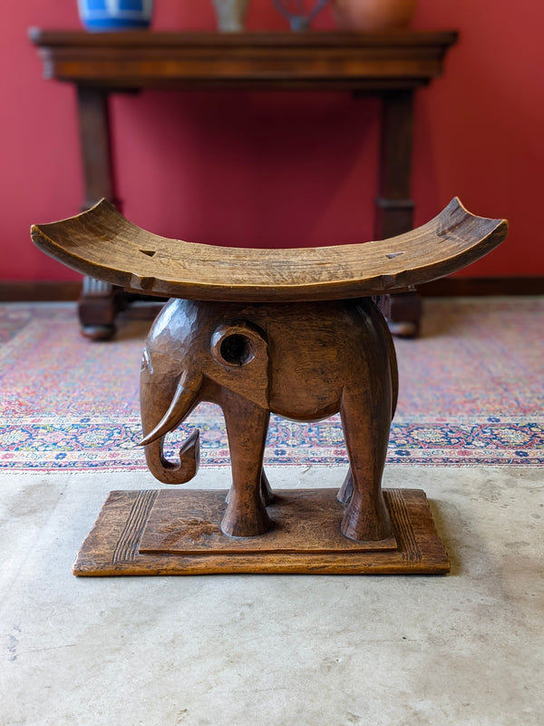 Antique Ashanti Tribal African Carved Elephant Stool