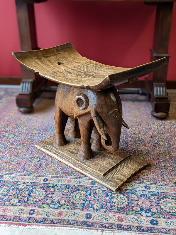 Antique Ashanti Tribal African Carved Elephant Stool