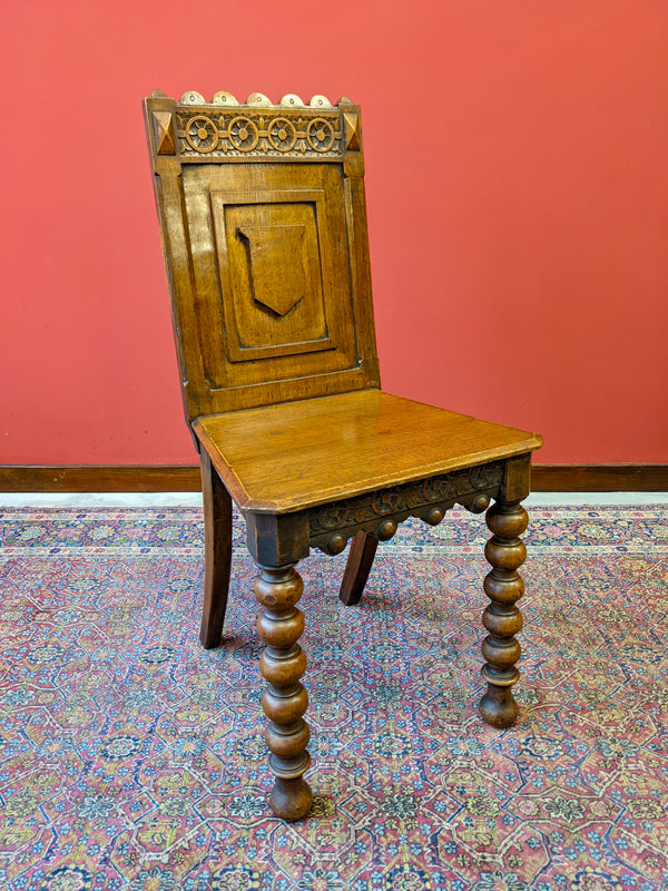 19th Century Oak Bobbin Leg Hall Chair