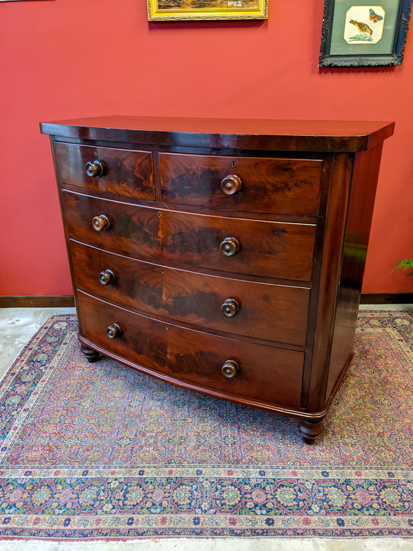 19th Century Bow Front Flame Mahogany Chest of Drawers