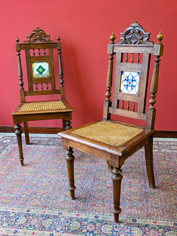 Pair of Antique French Victorian Walnut Hall Chairs