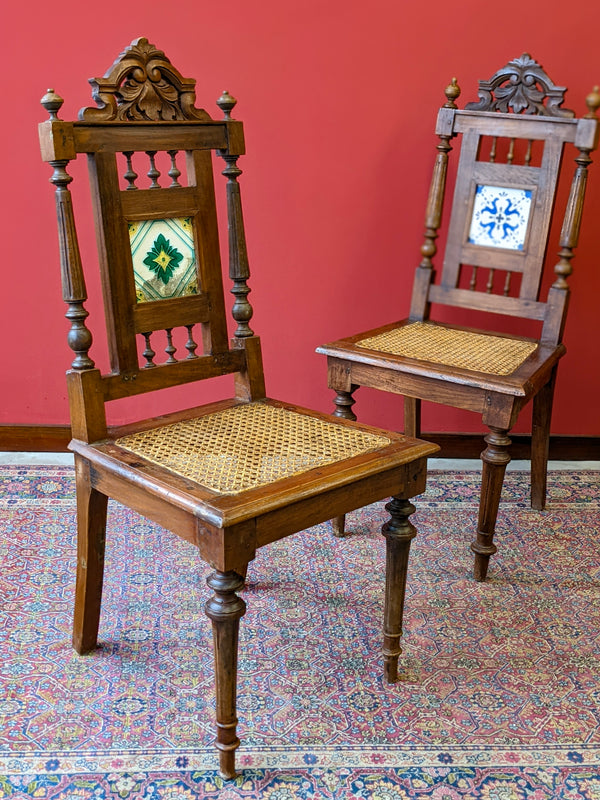 Pair of Antique French Victorian Walnut Hall Chairs