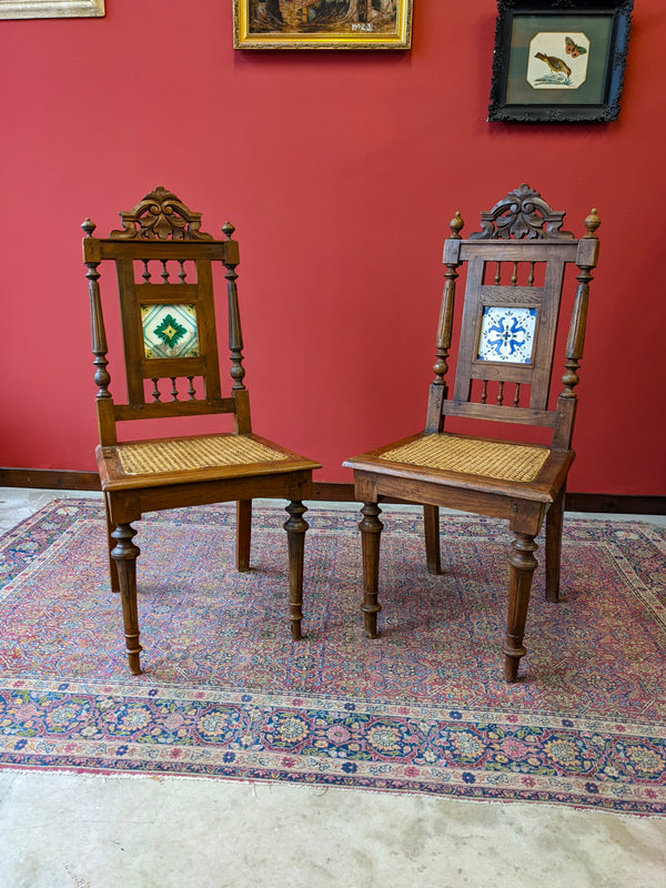 Pair of Antique French Victorian Walnut Hall Chairs