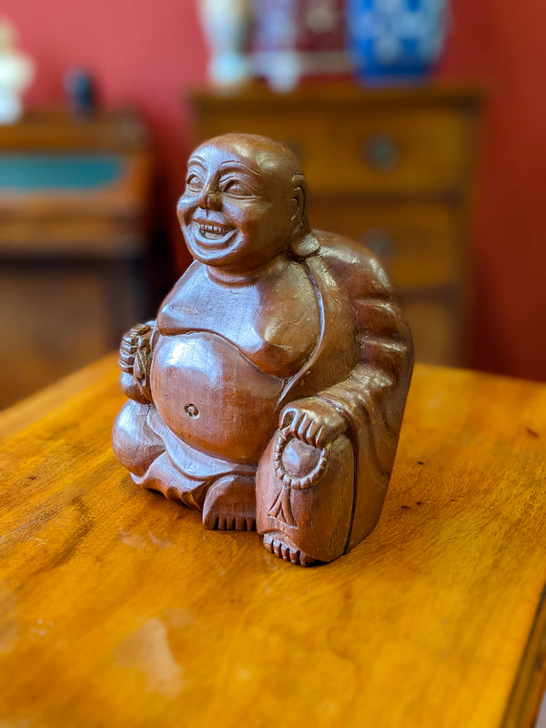 Vintage Wooden Laughing Buddha