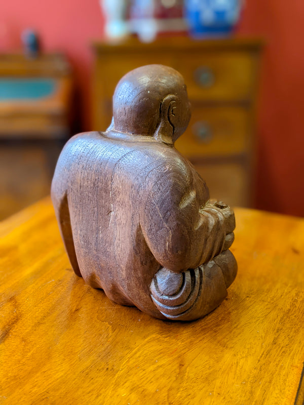 Vintage Wooden Laughing Buddha