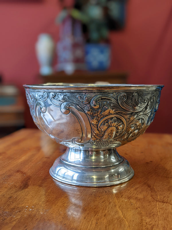 Antique Arts & Crafts Repousse Solid Silver Bowl