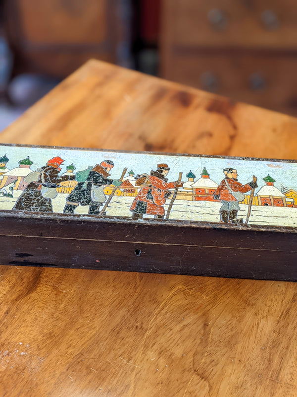 Antique Hand Painted Russian Wooden Box