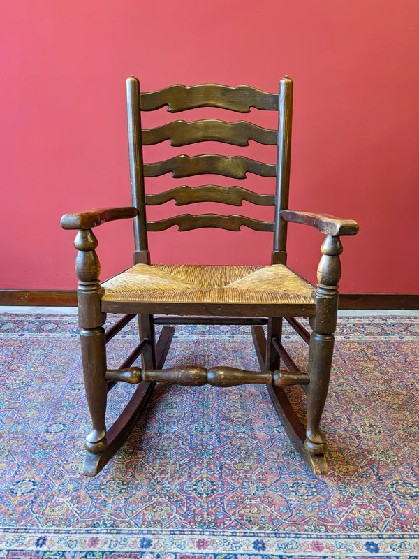 Antique Oak Rocking Chair with Rush Seat