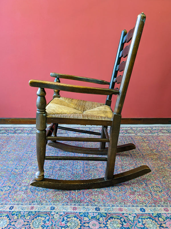 Antique Oak Rocking Chair with Rush Seat