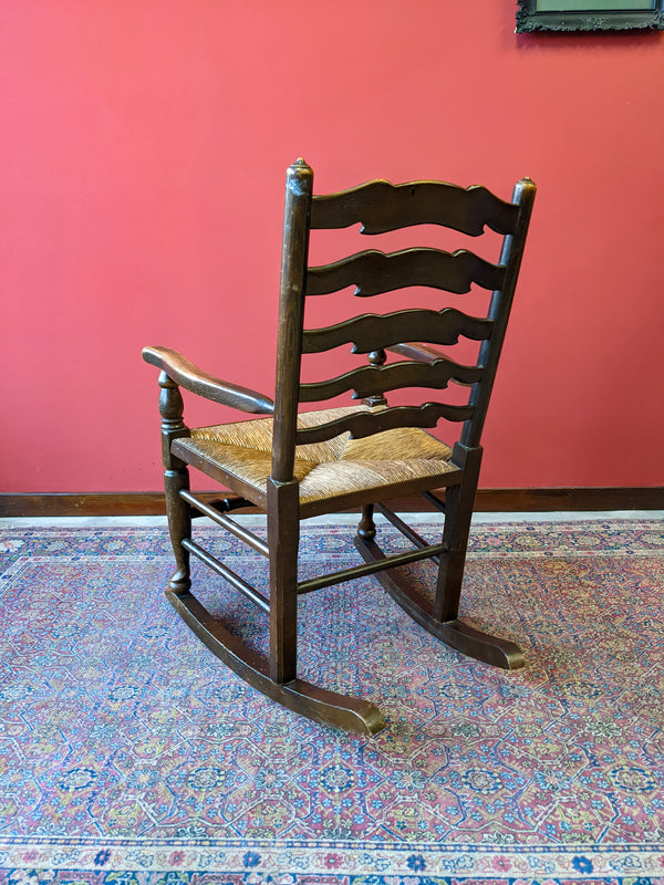 Antique Oak Rocking Chair with Rush Seat