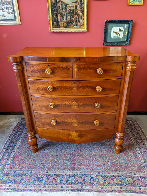 Antique 19th Century Flame Mahogany Scotch Chest of Drawers