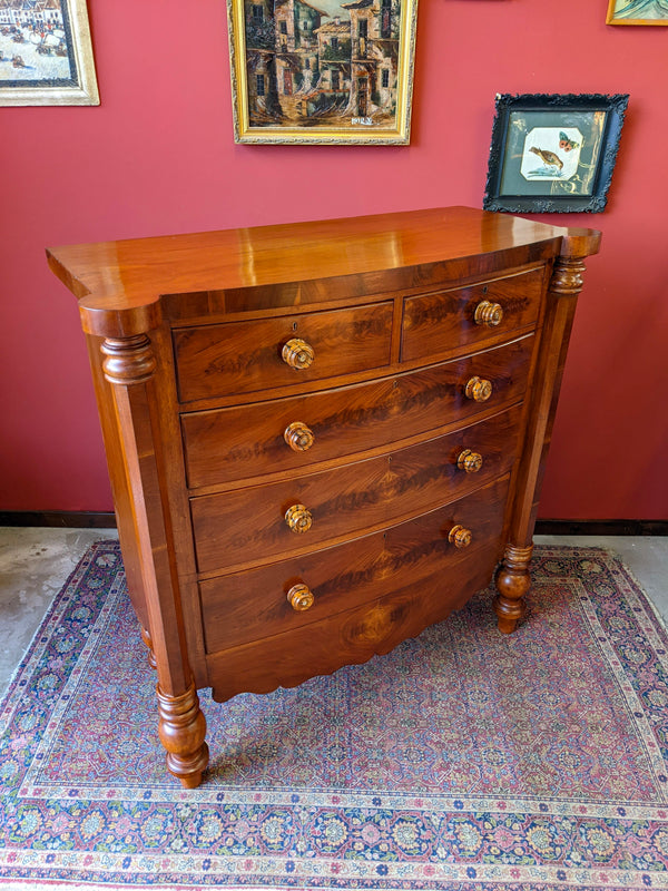 Antique 19th Century Flame Mahogany Scotch Chest of Drawers
