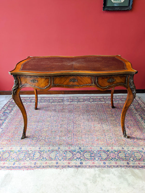 Antique Kingwood Parquetry Ormolu Mounted Bureau Plat Desk