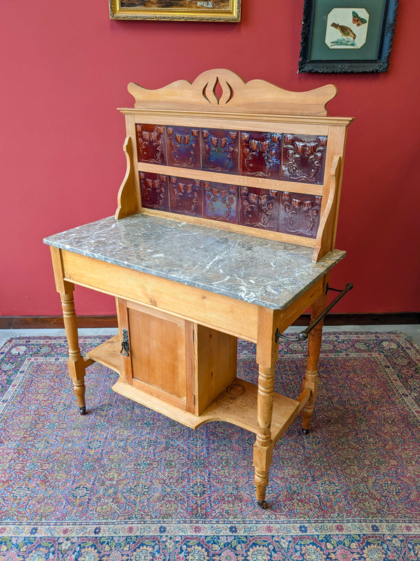 Antique Marble Top Pine Art Nouveau Washstand