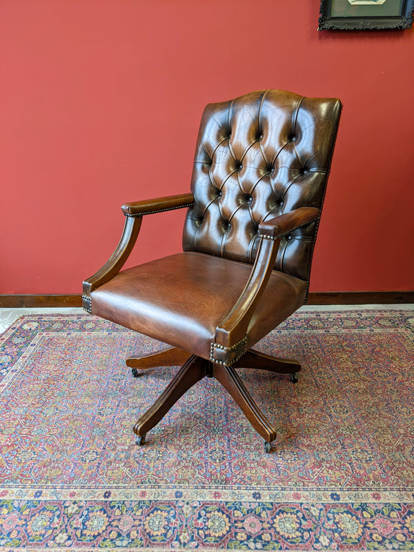 Vintage Leather Swivel Desk Chair / Office Chair