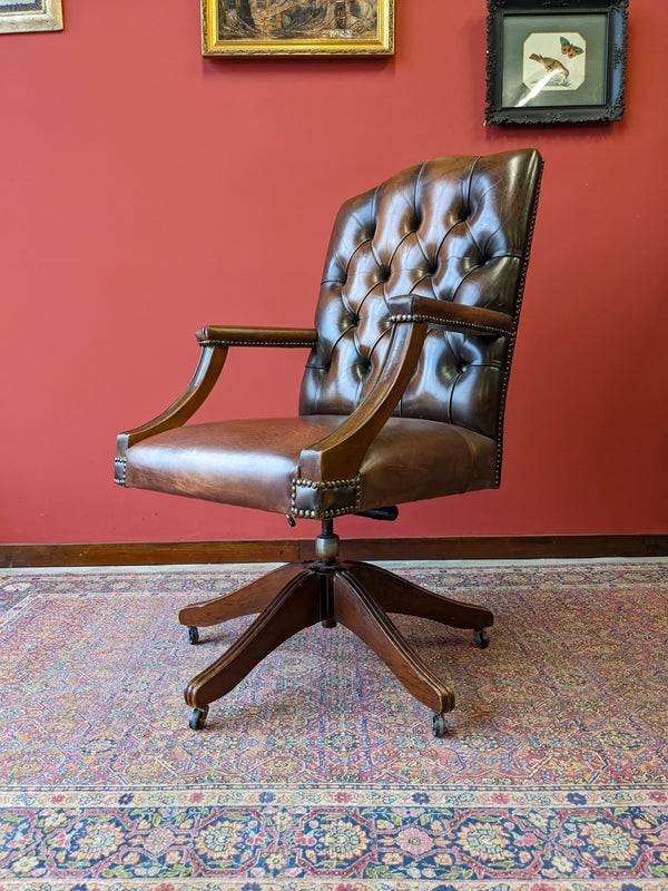 Vintage Leather Swivel Desk Chair / Office Chair