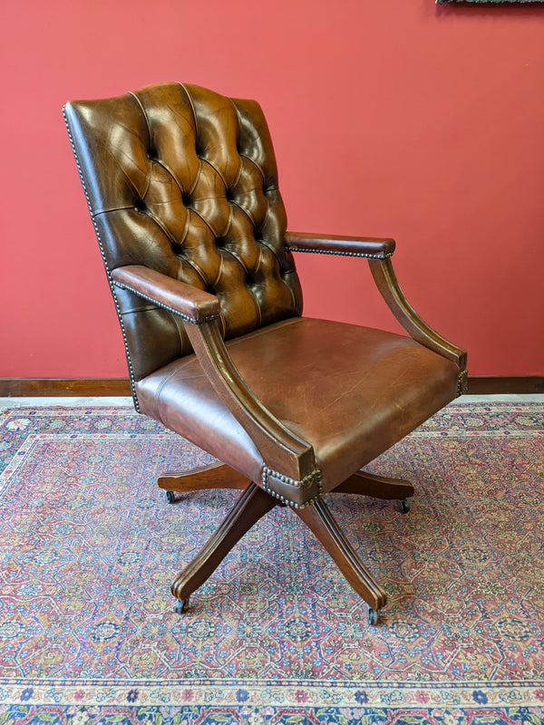 Vintage Leather Swivel Desk Chair / Office Chair