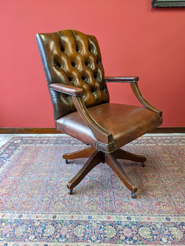 Vintage Leather Swivel Desk Chair / Office Chair
