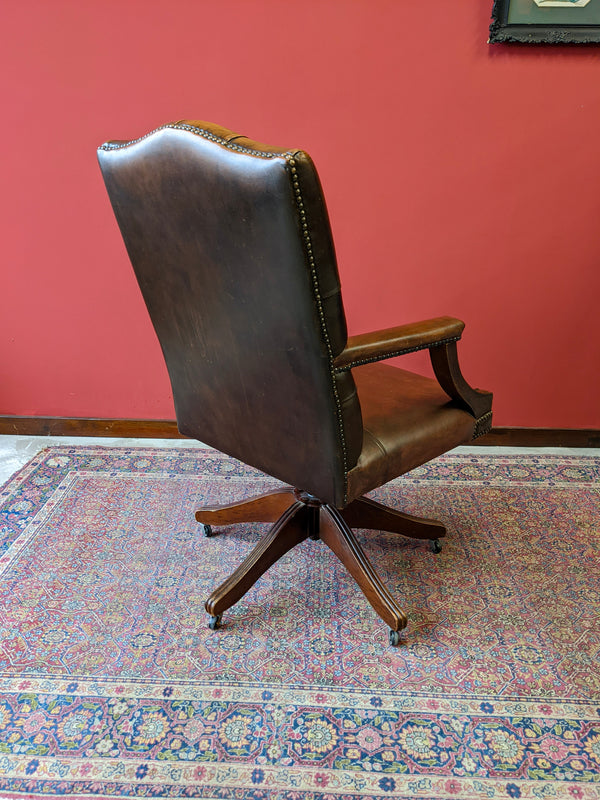 Vintage Leather Swivel Desk Chair / Office Chair