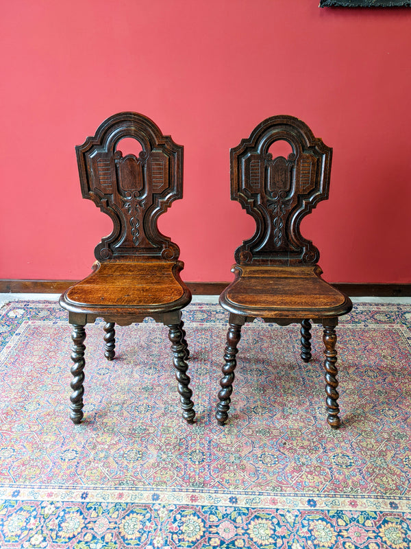 Pair of Antique 19th Century Oak Hall Chairs