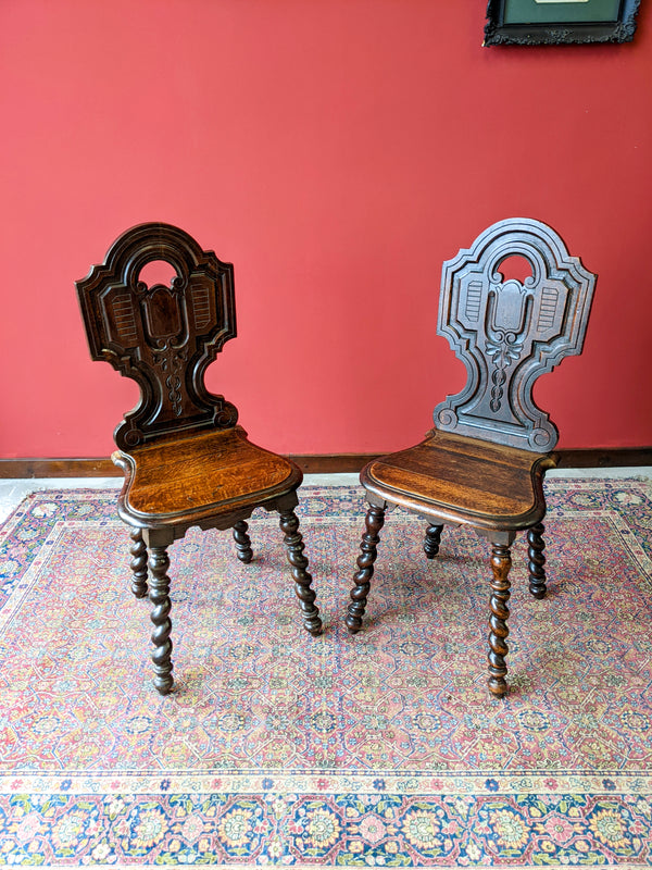 Pair of Antique 19th Century Oak Hall Chairs
