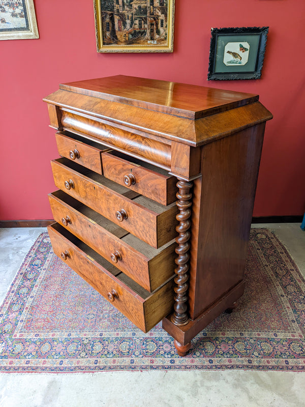 Large Mahogany Scotch Chest of Drawers with Barley Twist Columns