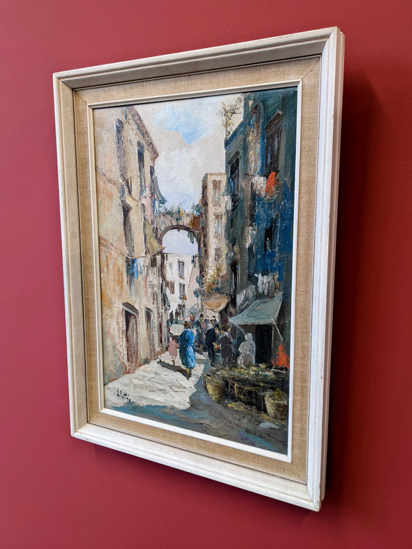 Vintage Framed Oil on Canvas Street Scene