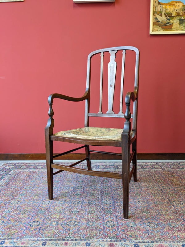 Antique 19th Century Inlaid Mahogany Elbow Chair