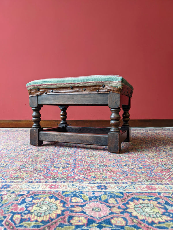 Antique Oak Tapestry Footstool