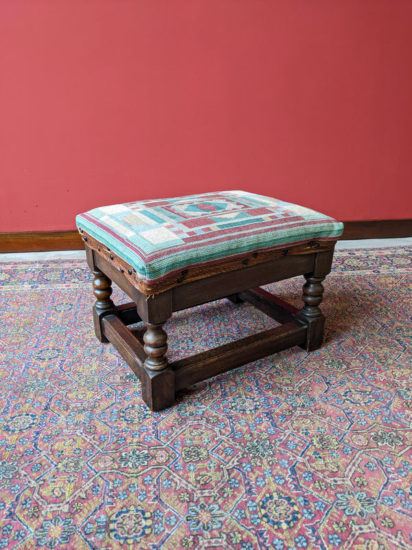 Antique Oak Tapestry Footstool
