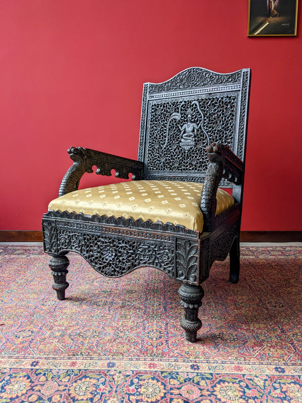 Antique 19th Century Anglo Indian Carved Hardwood Armchair