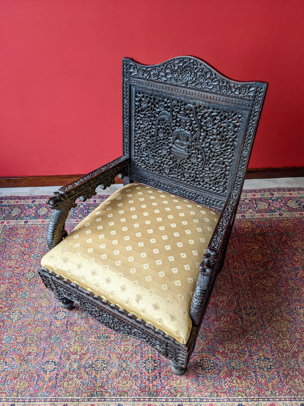 Antique 19th Century Anglo Indian Carved Hardwood Armchair